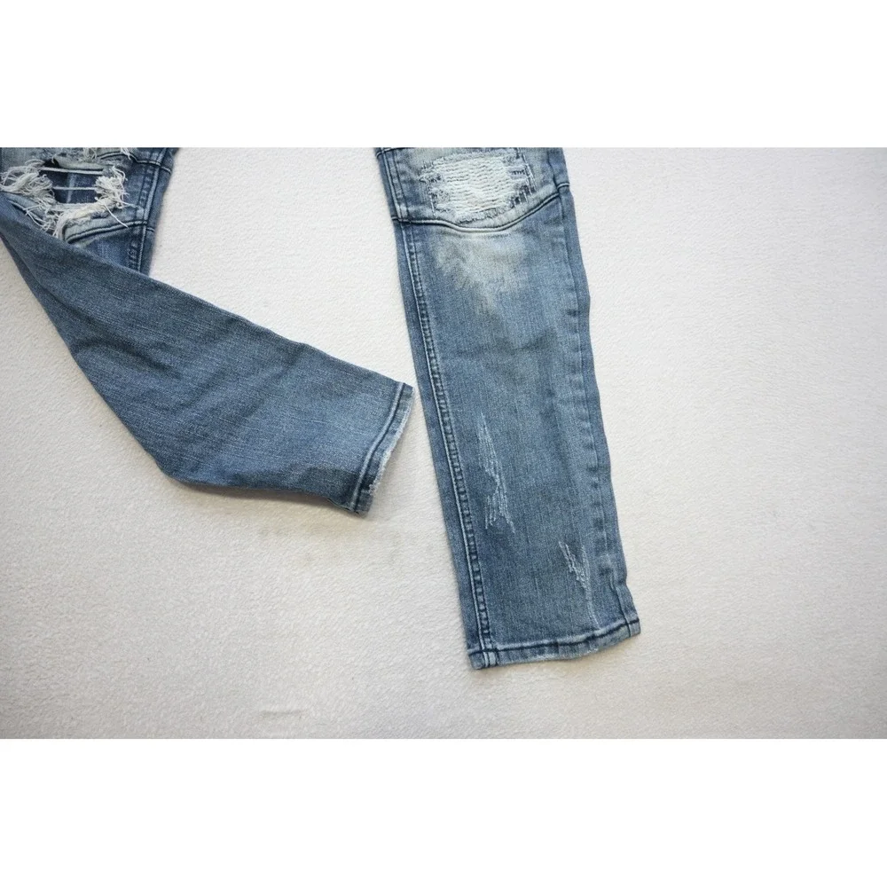 Heritage America Moto Jeans Mens 32x33 Blue Distressed Biker Slim Fit Excellent